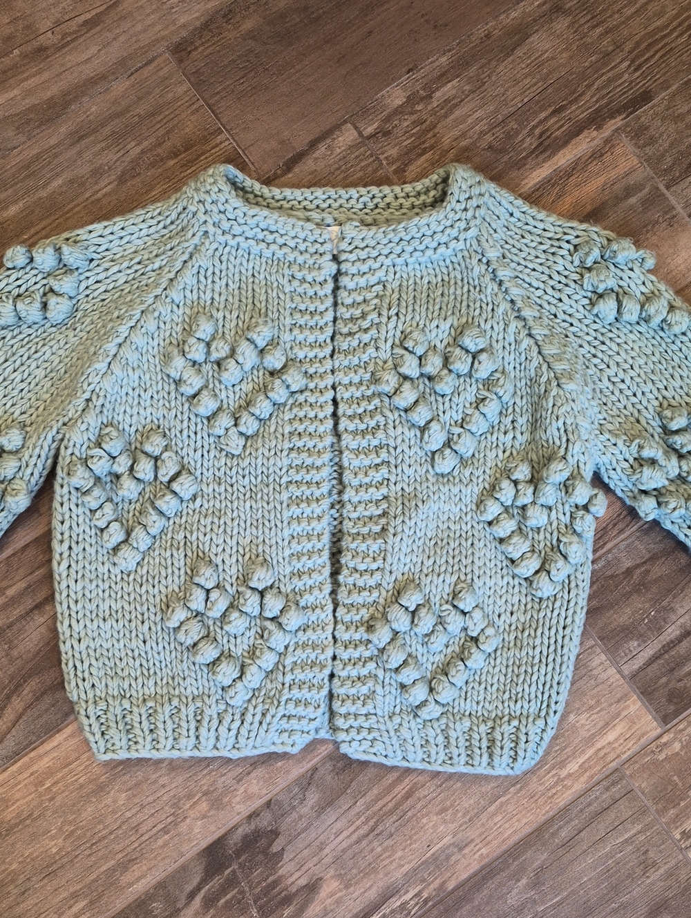 Francesca's Jun & Ivy Open Front Bubble Heart Knitted Cardigan, XS
